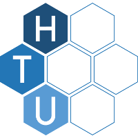 HTU-Logo. 7 Waben, 3 davon mit verschiedenen BlautÃ¶nen gefÃ¼llt. In diesen 3 sind die Buchstaben HTU in WeiÃŸ zu lesen.