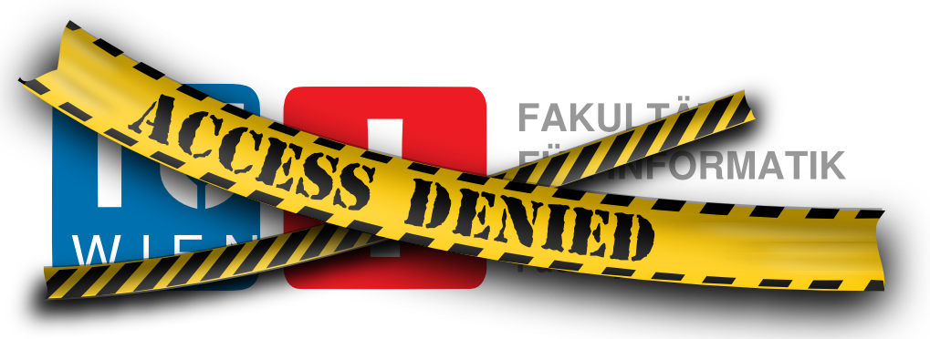 Logo der Fakultät für Informatik, darüber hängt gelb-schwarzes Absperrband, bedruckt mit "Access Denied"-Schriftzug