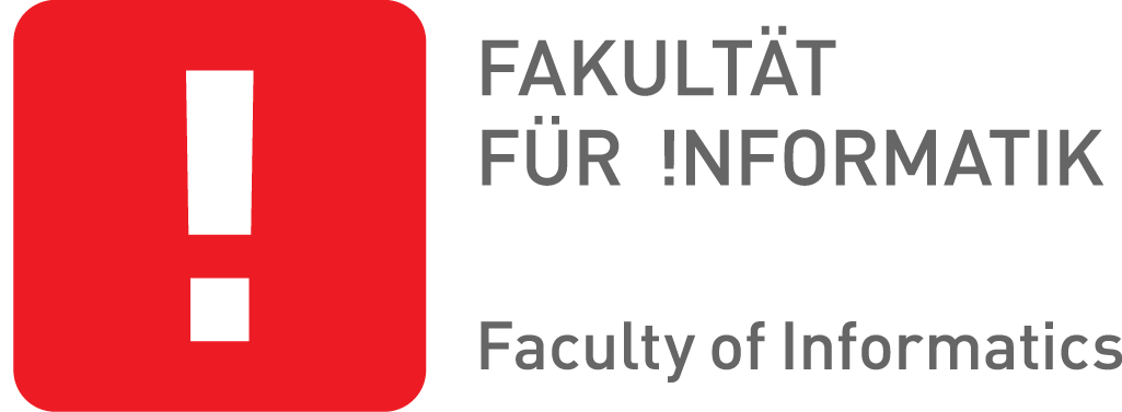 Logo der Fakultät für Informatik (weißes Rufzeichen in rotem Quadrat)