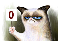 Eine Zeichnung von Grumpy Cat, die ein Schild mit einer "0" hoch hält. Eine Zeichnung von Grumpy Cat, die ein Schild mit einer "0" hoch hält.